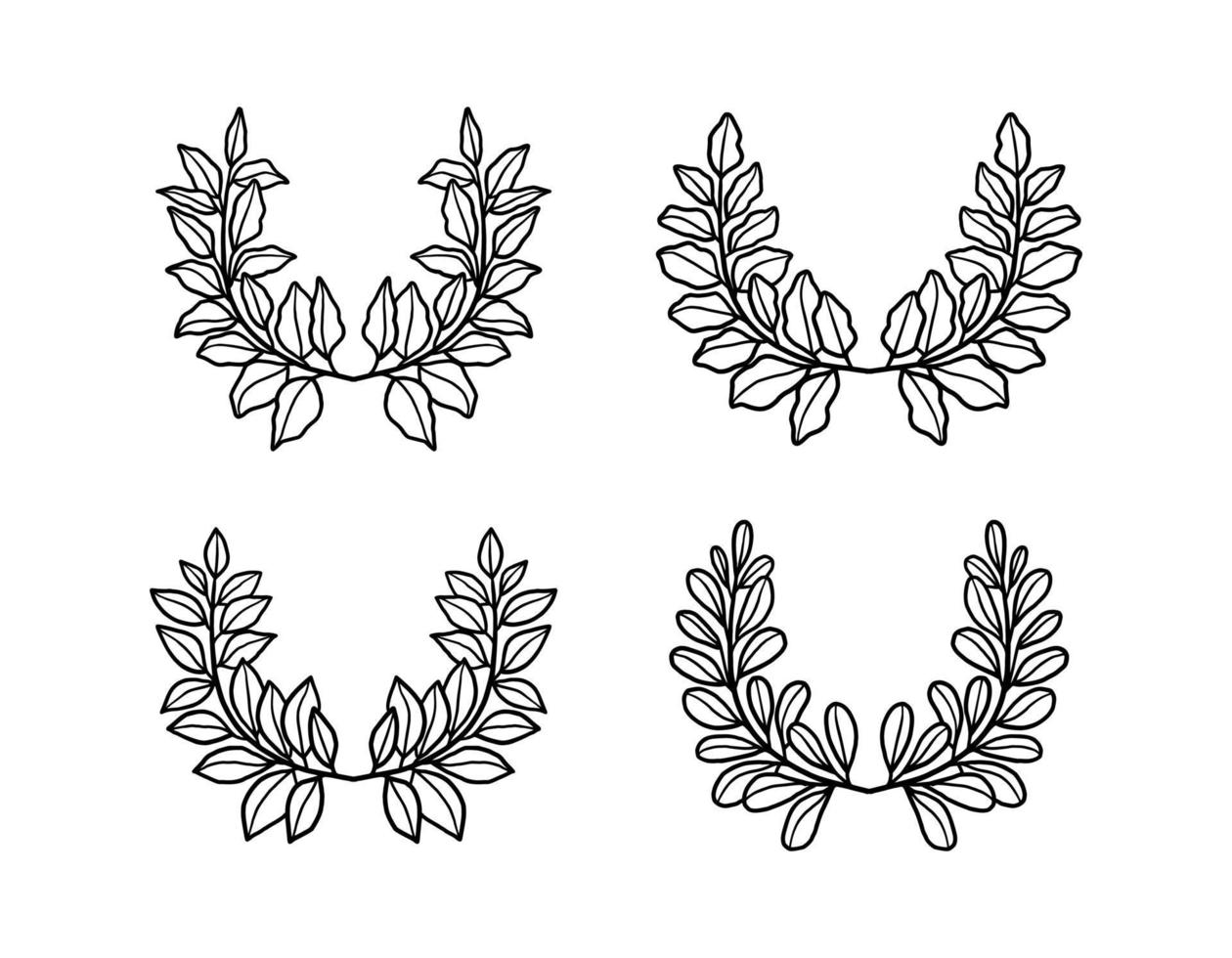 Collection of hand drawn vintage linear leaf wreaths, branches, and laurels for decoration vector