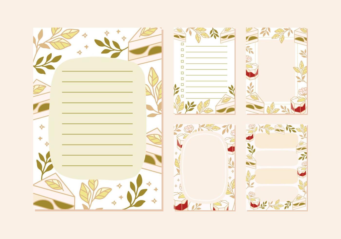 Collection of daily or weekly planner, note paper, to do list, wishlist, organizer templates decorated with cute strawberry cake illustrations vector