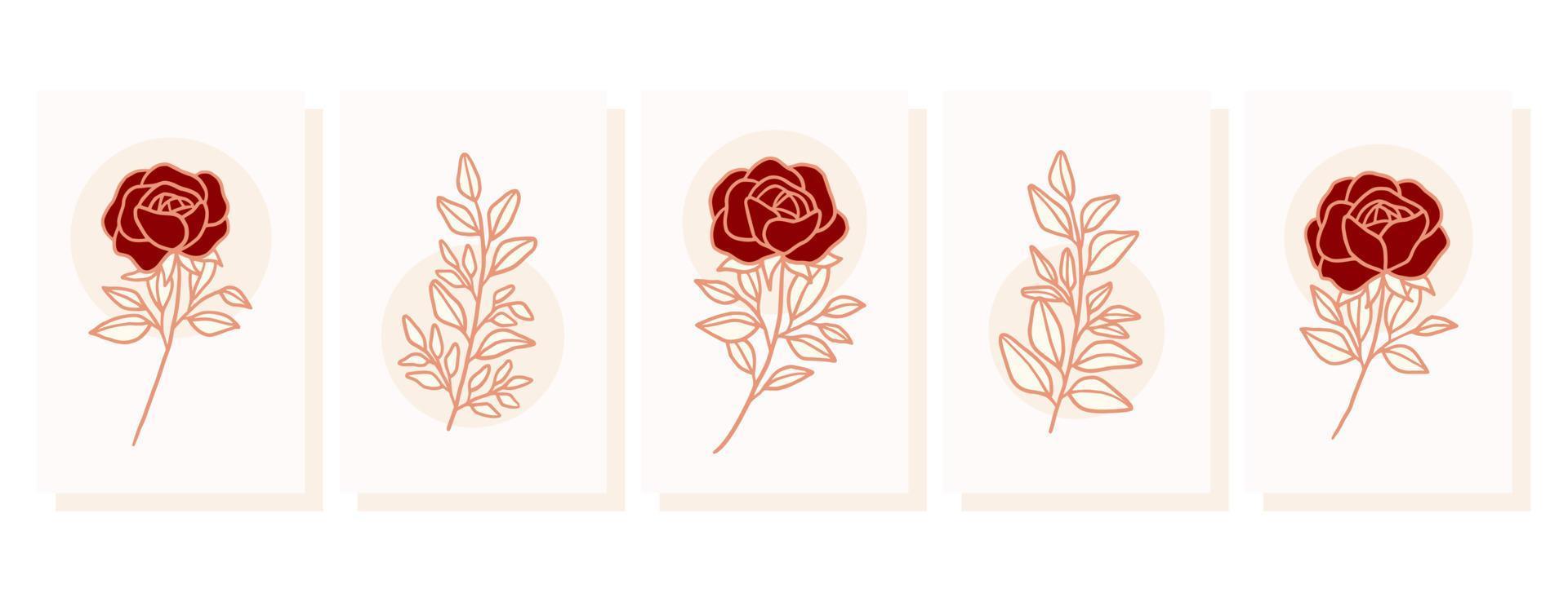 Collection of vintage romantic card templates with rose flowers vector