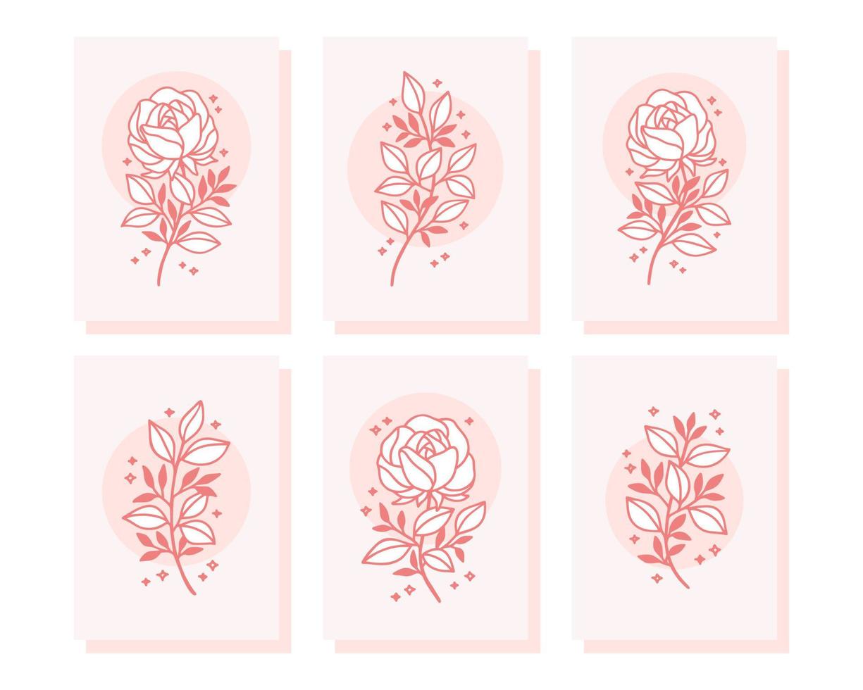Collection of vintage romantic card templates with pink rose flowers vector