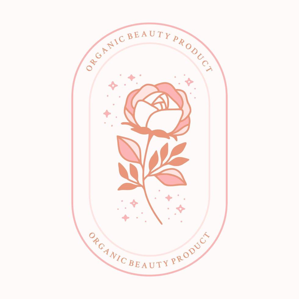 Magical rose floral logo element with stars and frame vector