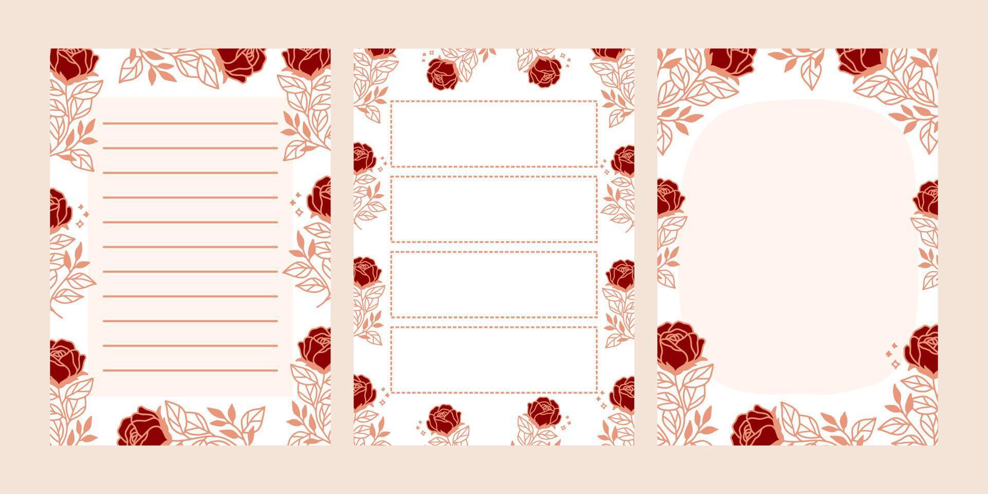 Set of floral notepads, to do list, schedule and daily planners vector
