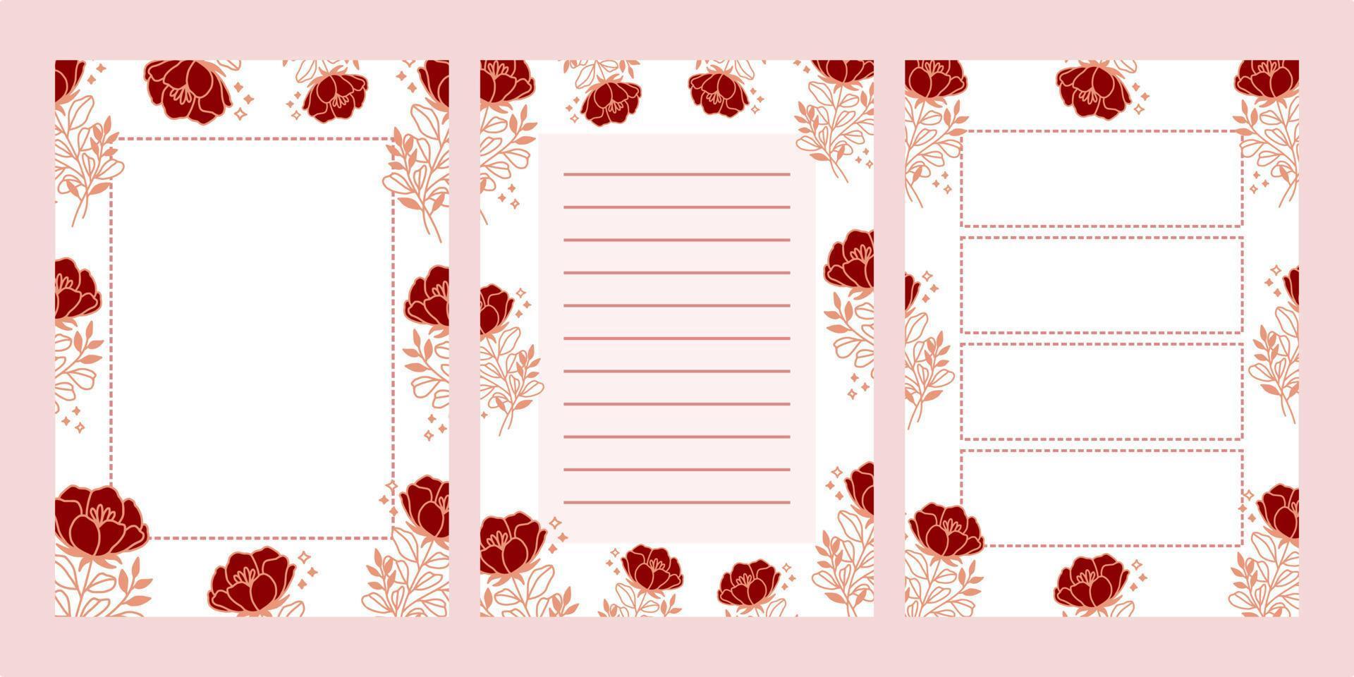 conjunto de blocs de notas florales, lista de tareas pendientes, agenda y planificadores diarios vector