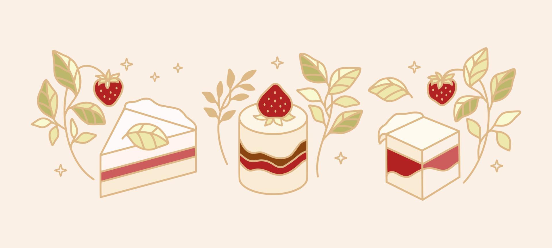 Set of colorful pastry, cake, and bakery elements for clipart or food logo vector