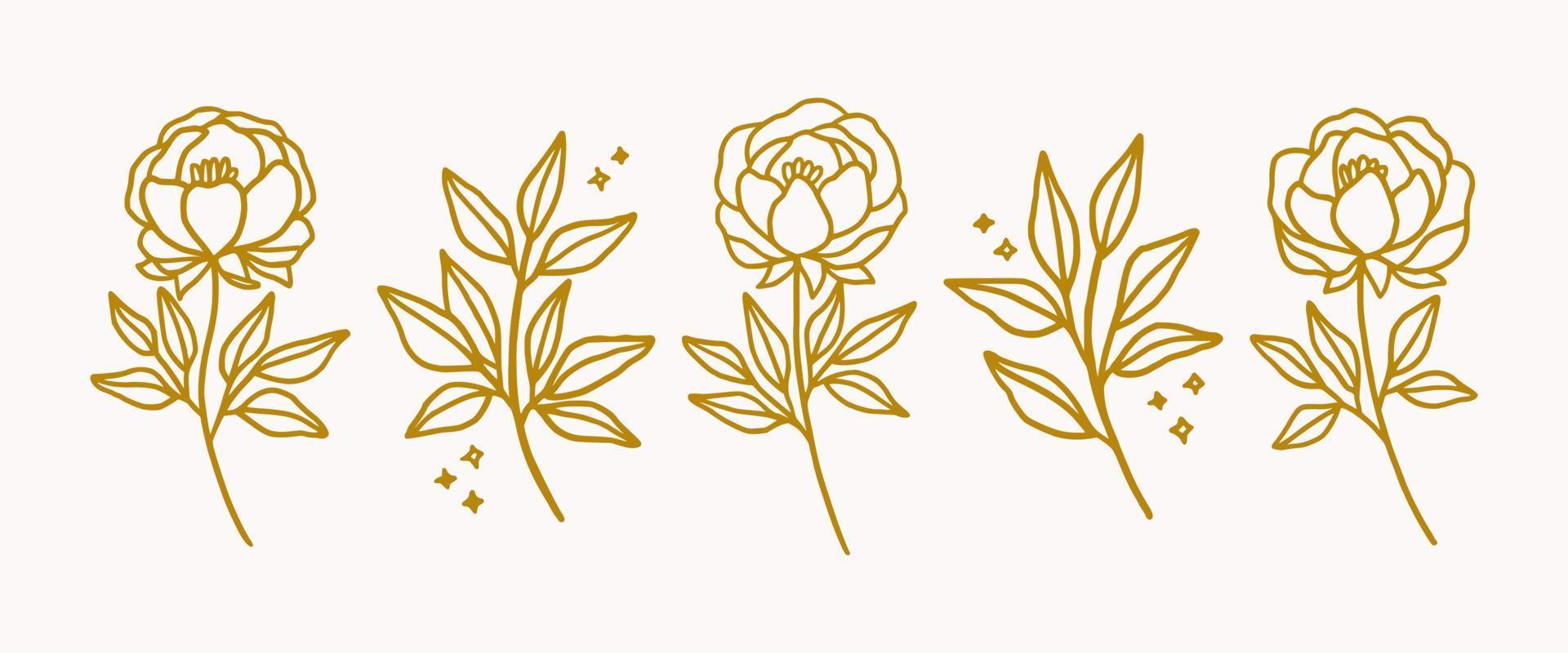 Hand drawn vintage botanical flower linear logo elements vector