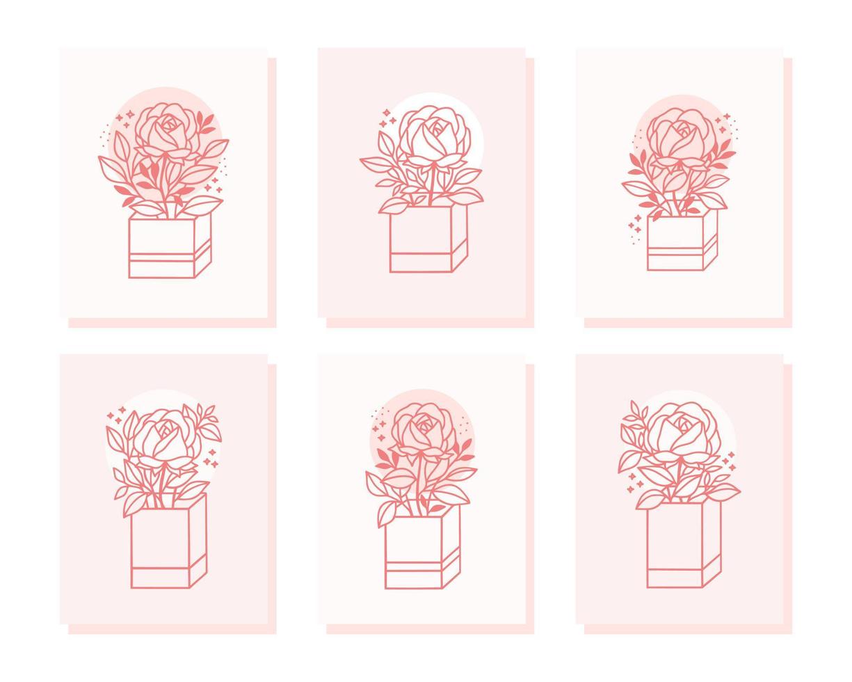 colección de plantillas de tarjetas románticas vintage con flores rosas vector
