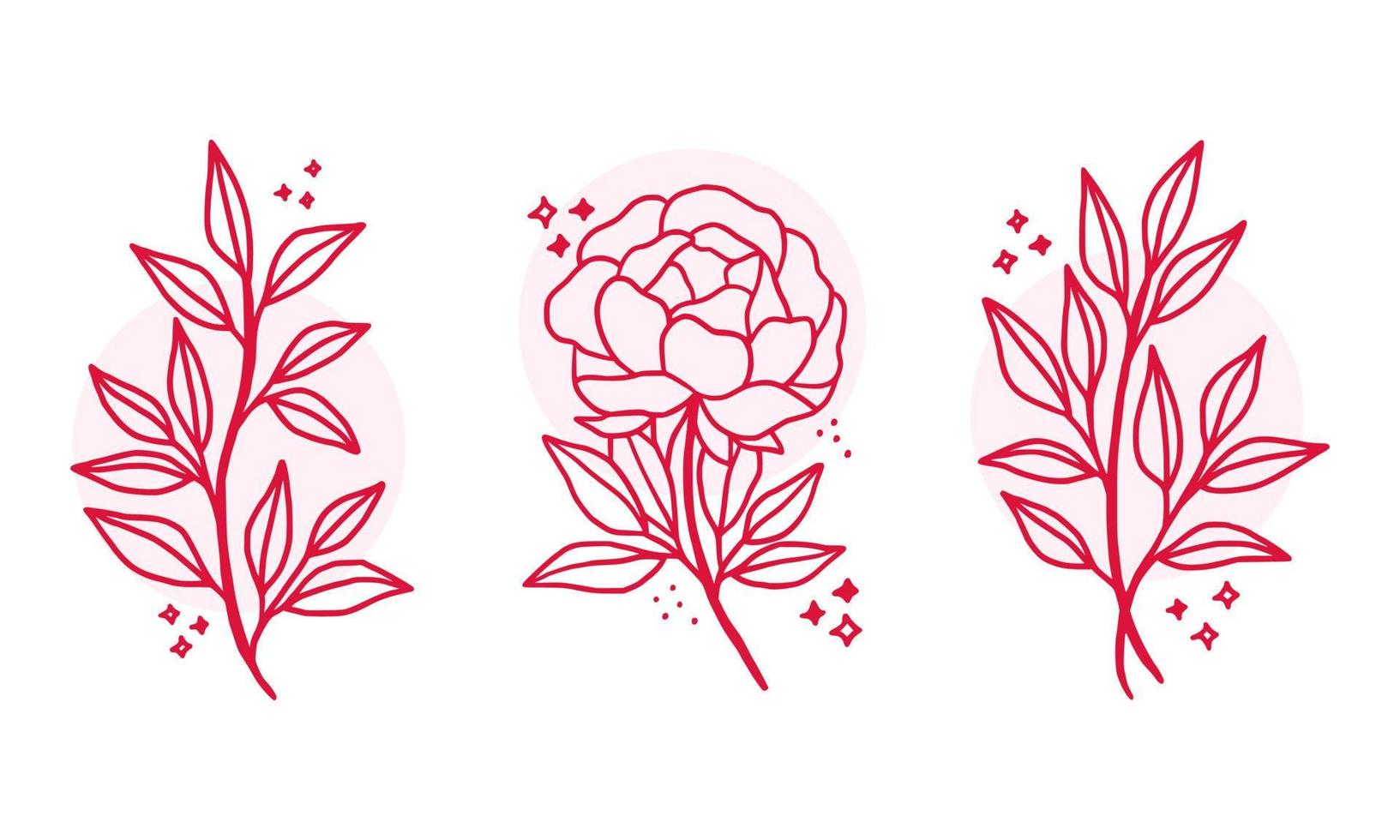 Hand drawn vintage botanical flower linear logo elements vector