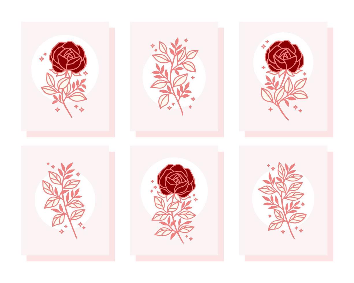 Collection of vintage romantic card templates with pink rose flowers vector