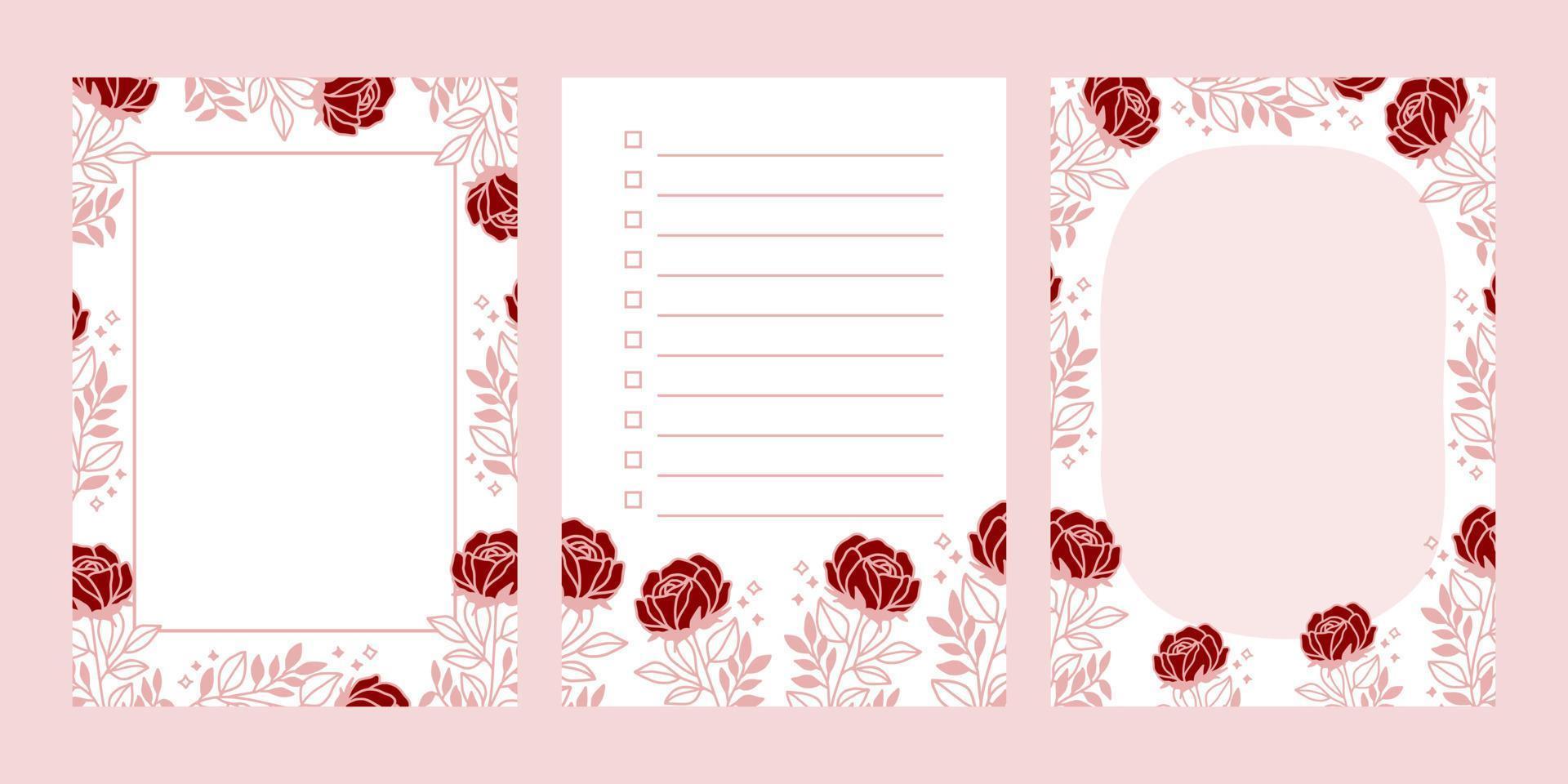 conjunto de blocs de notas florales, lista de tareas pendientes, agenda y planificadores diarios vector