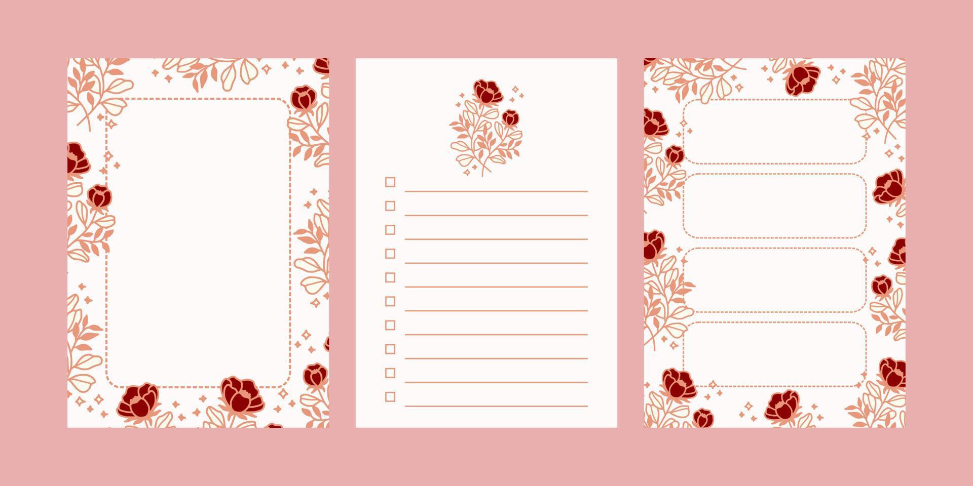 conjunto de blocs de notas florales, lista de tareas pendientes, agenda y planificadores diarios vector