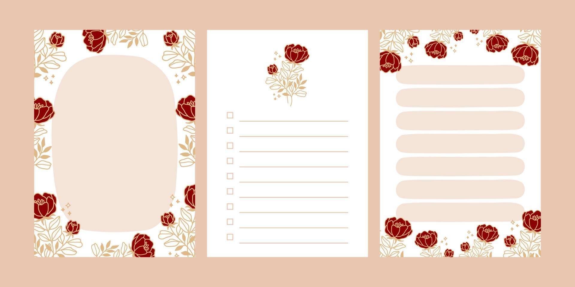 conjunto de blocs de notas florales, lista de tareas pendientes, agenda y planificadores diarios vector