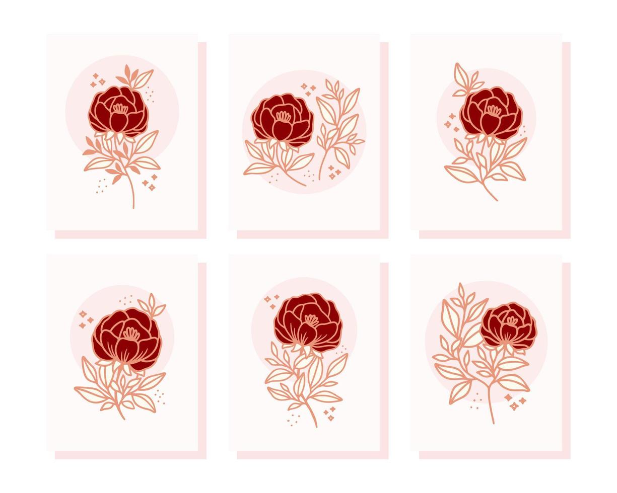 Collection of vintage romantic card templates with pink rose flowers vector