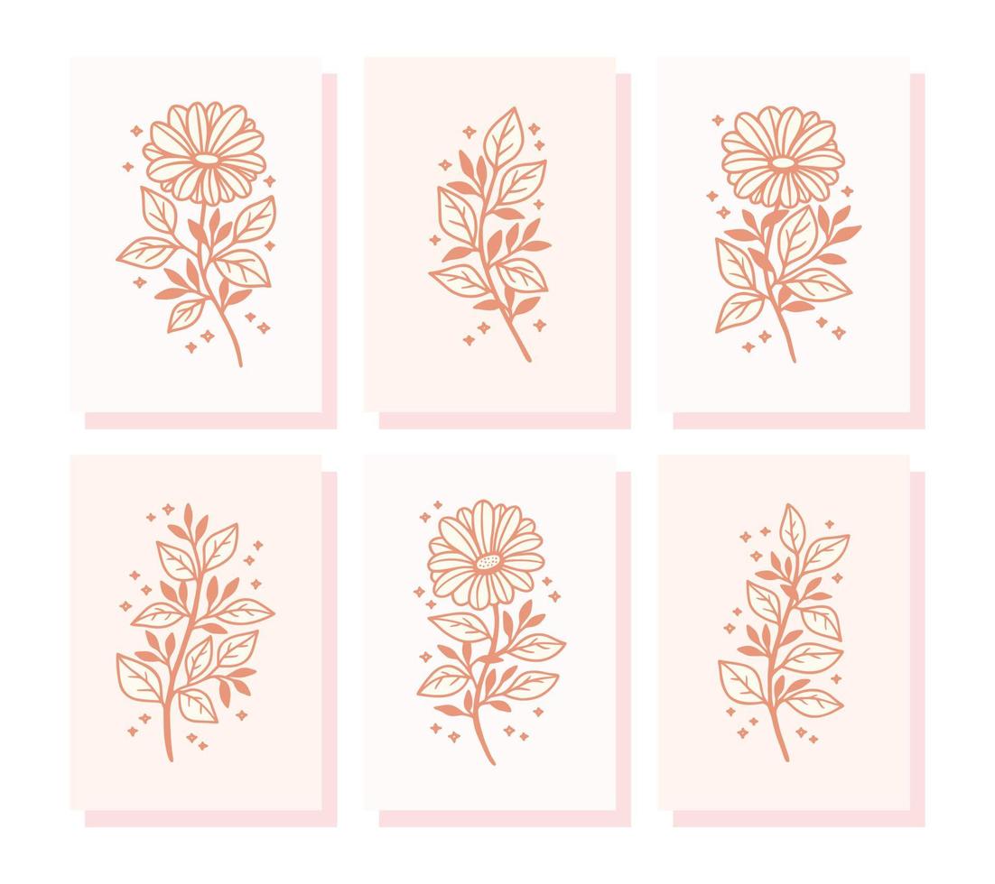 Collection of vintage romantic card templates with gerbera daisy flowers vector