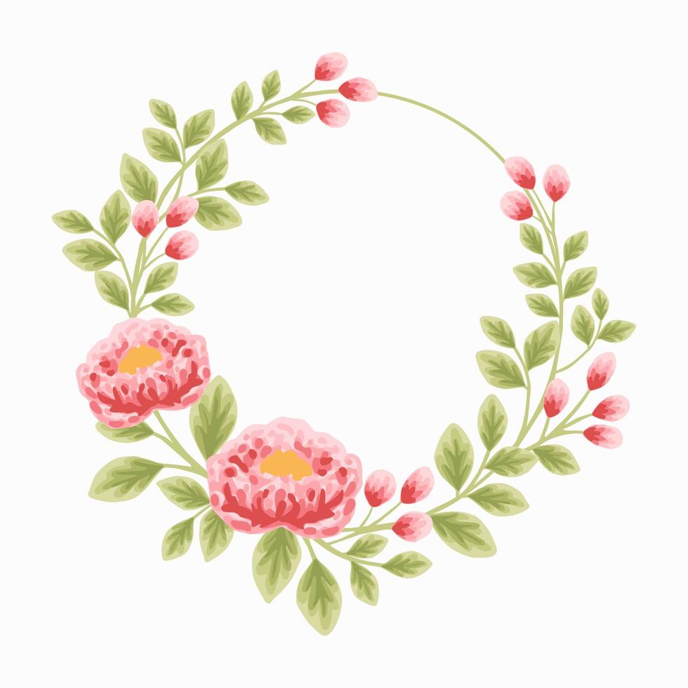 Aesthetic botanical peony flower wreath element for wedding invitation decoration vector