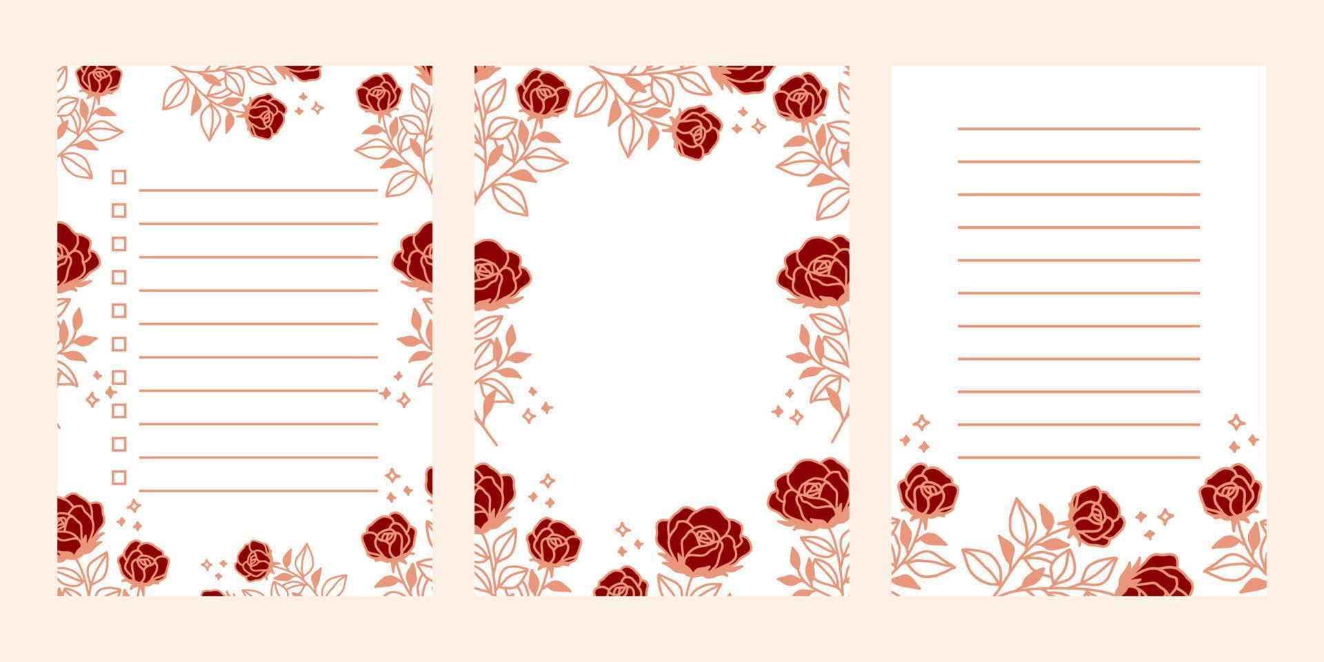 Set of floral notepads, to do list, schedule and daily planners vector