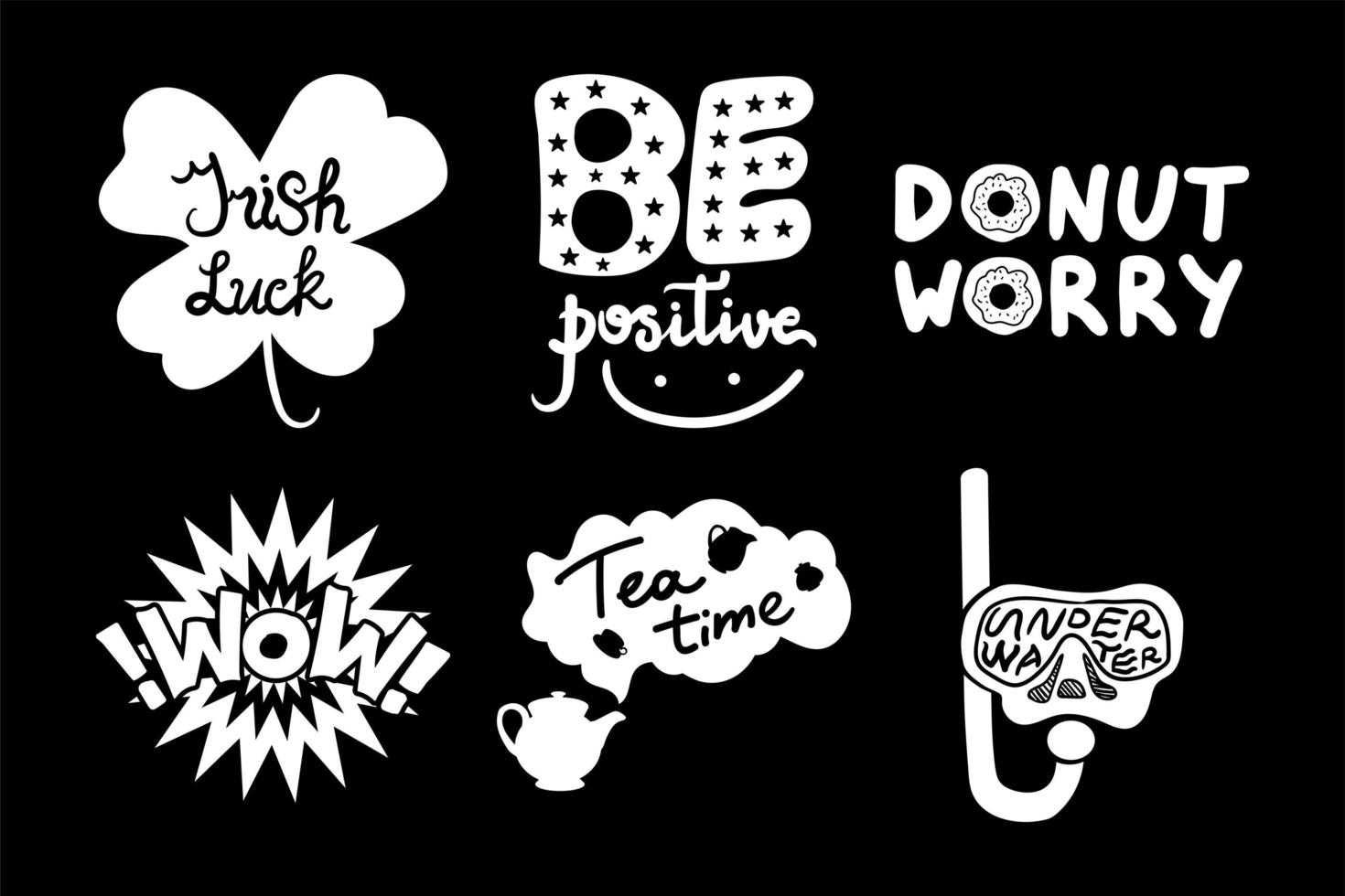 Positive Posters Donut Worry Hand Drawn Set Quote vector