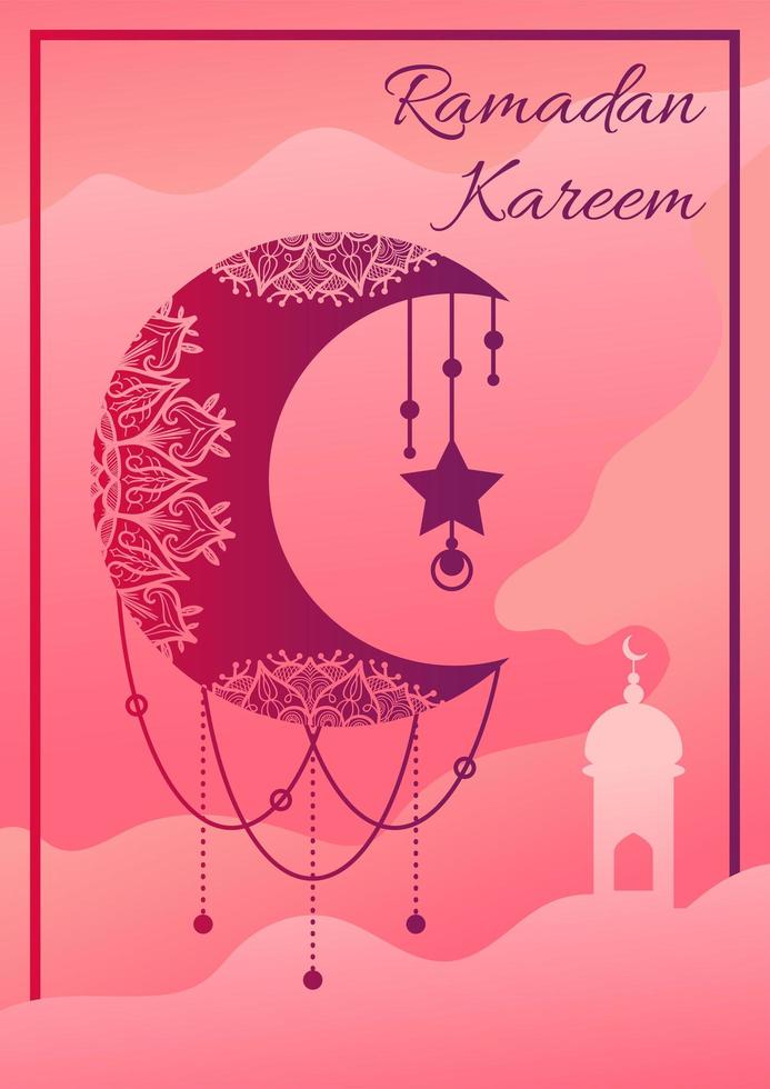 cartel de ramadan kareem con luna creciente colgando vector