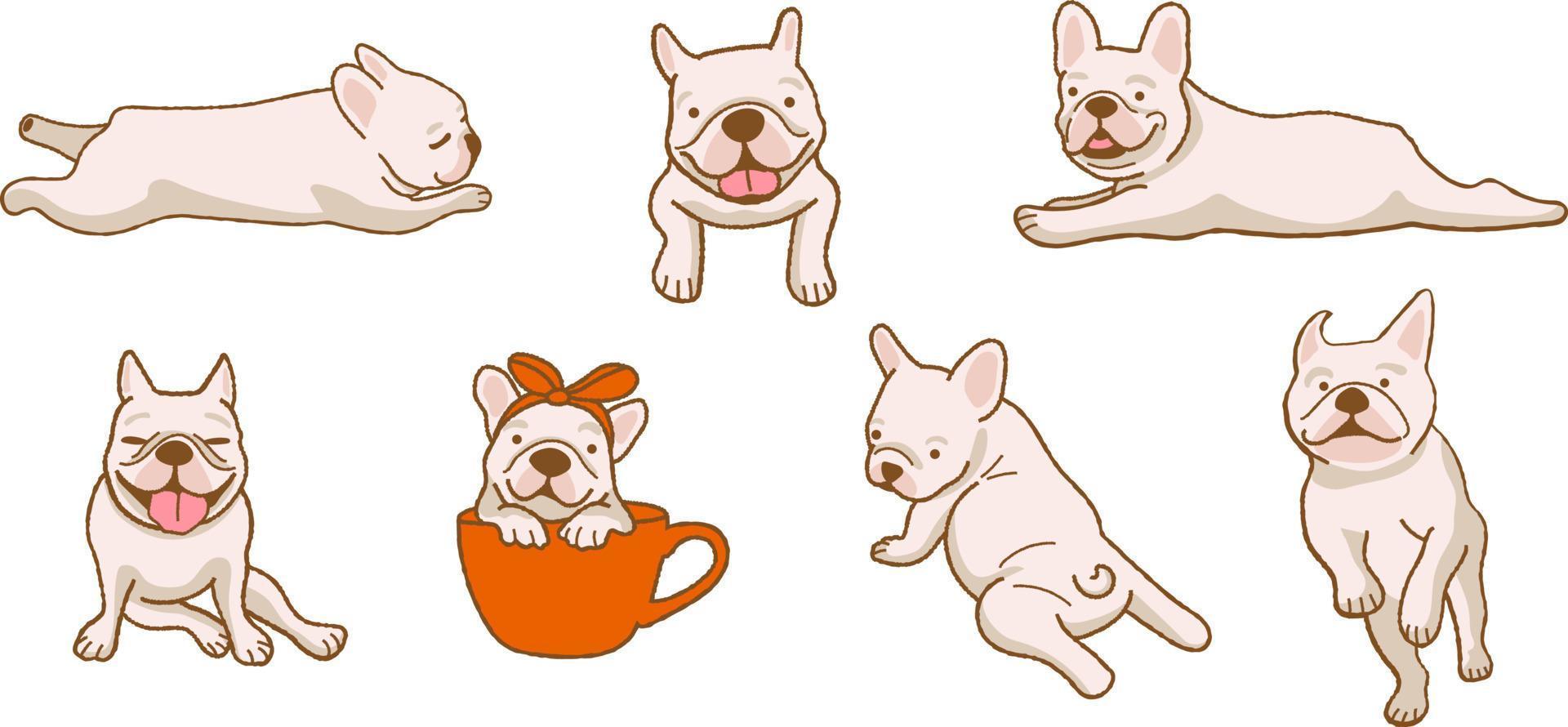 conjunto de ilustración de perro bulldog francés de dibujos animados vector