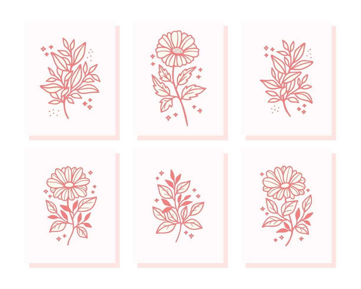 Collection of vintage romantic card templates with gerbera daisy flowers vector