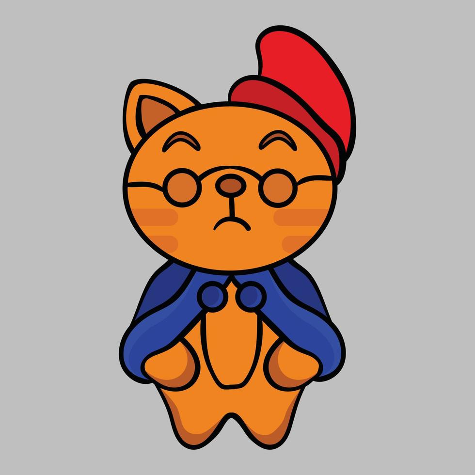 Smart cute cat cartoon wearing hat vector