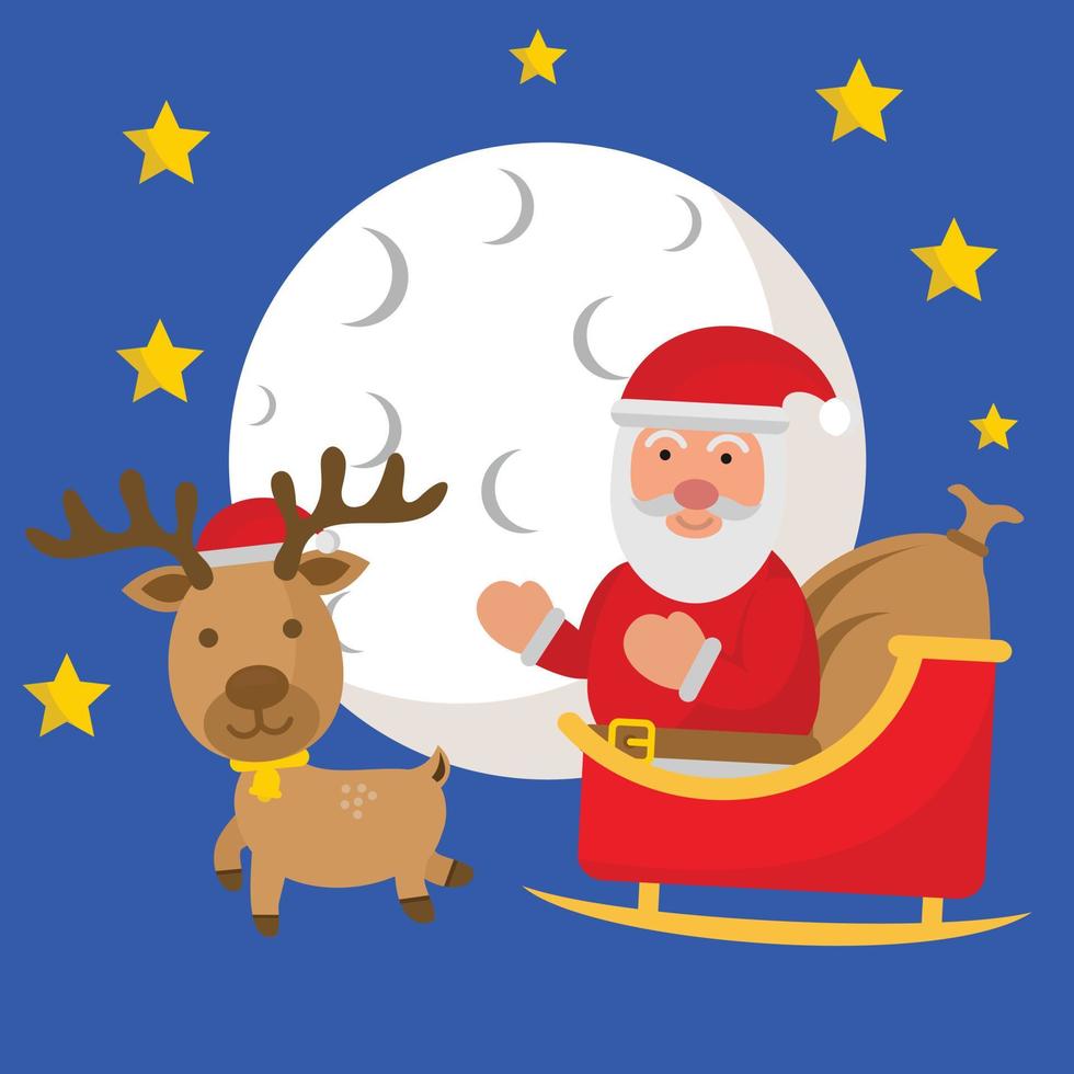illustration of santa claus flying in a reindeer carriage vector