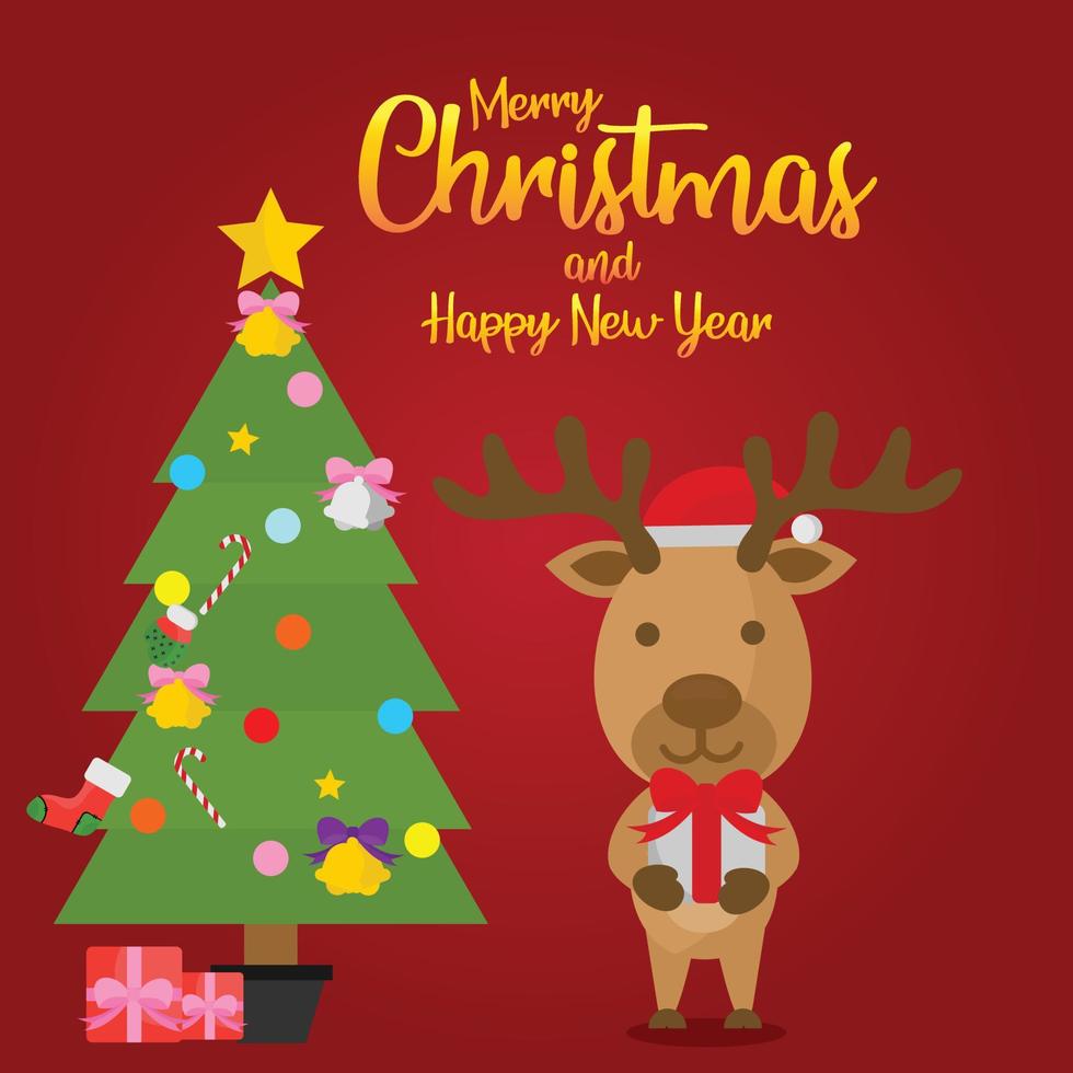 Merry Christmas cute reindeer vector