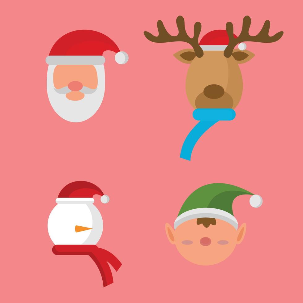 Set of cute christmas cartoon head icon vector