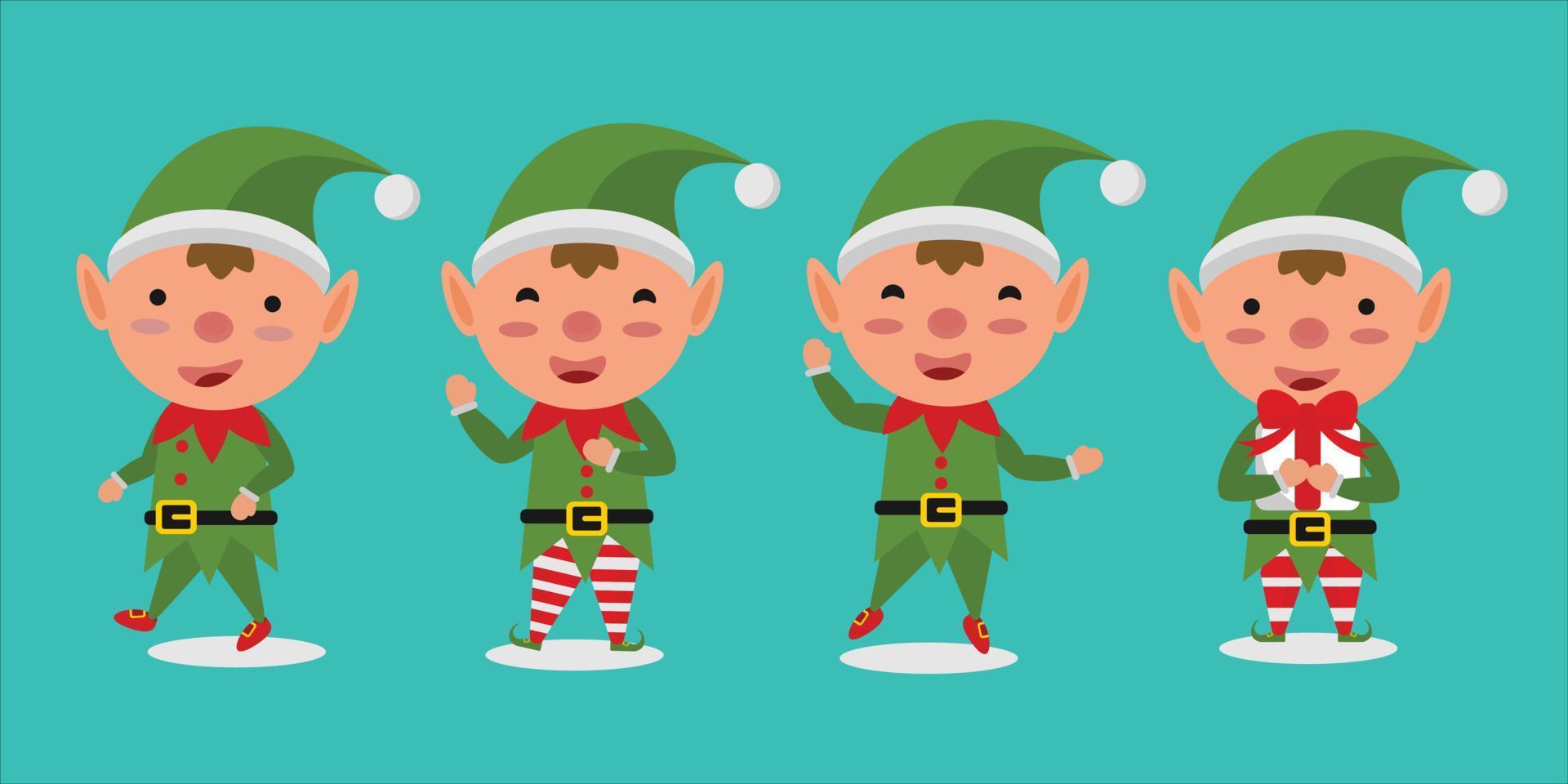 Set cute christmas elf icon vector