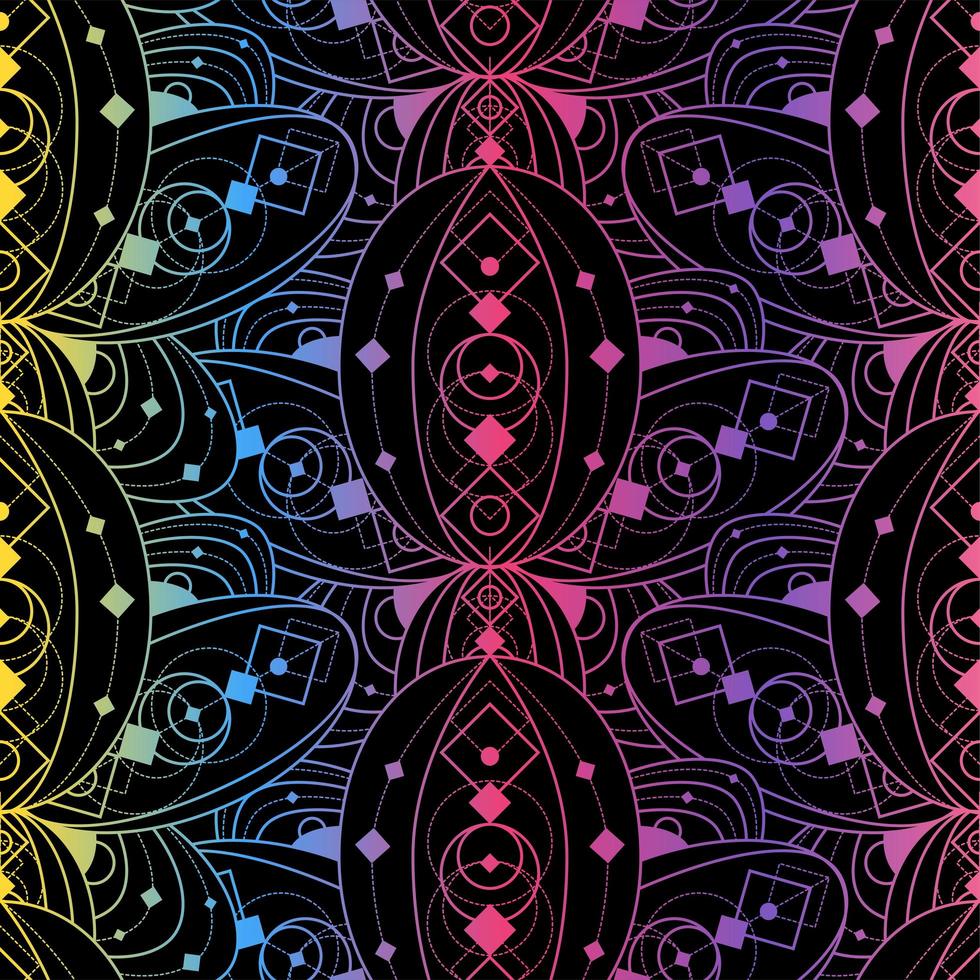 colorido, seamless, patrón, flor de loto, contorno vector