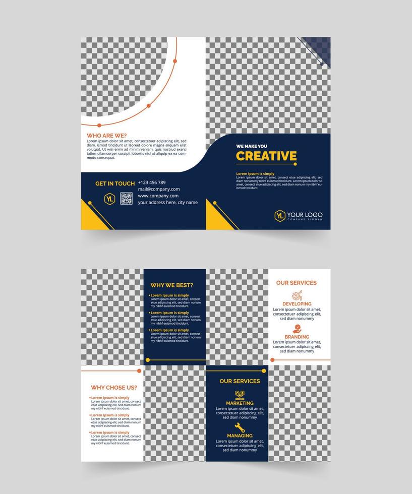 Diseño de plantilla de folleto comercial moderno, diseño de plantilla editable de folleto corporativo de 4 páginas, diseño de plantilla de folleto comercial mínimo. vector