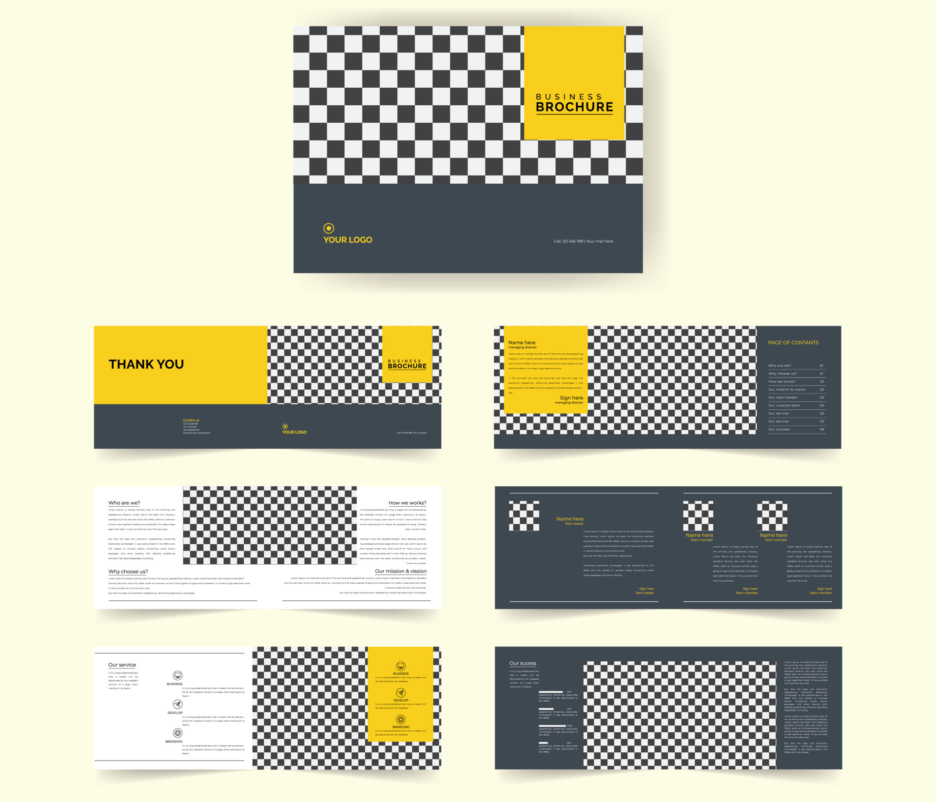 Modern business horizontal brochure template layout design, 21 For 12 Page Brochure Template