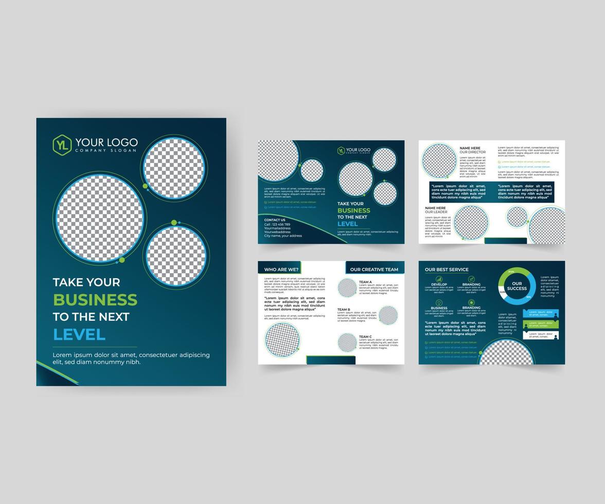 Diseño de plantilla de folleto comercial moderno, diseño de plantilla editable de folleto corporativo de 8 páginas, diseño de plantilla de folleto comercial mínimo. vector