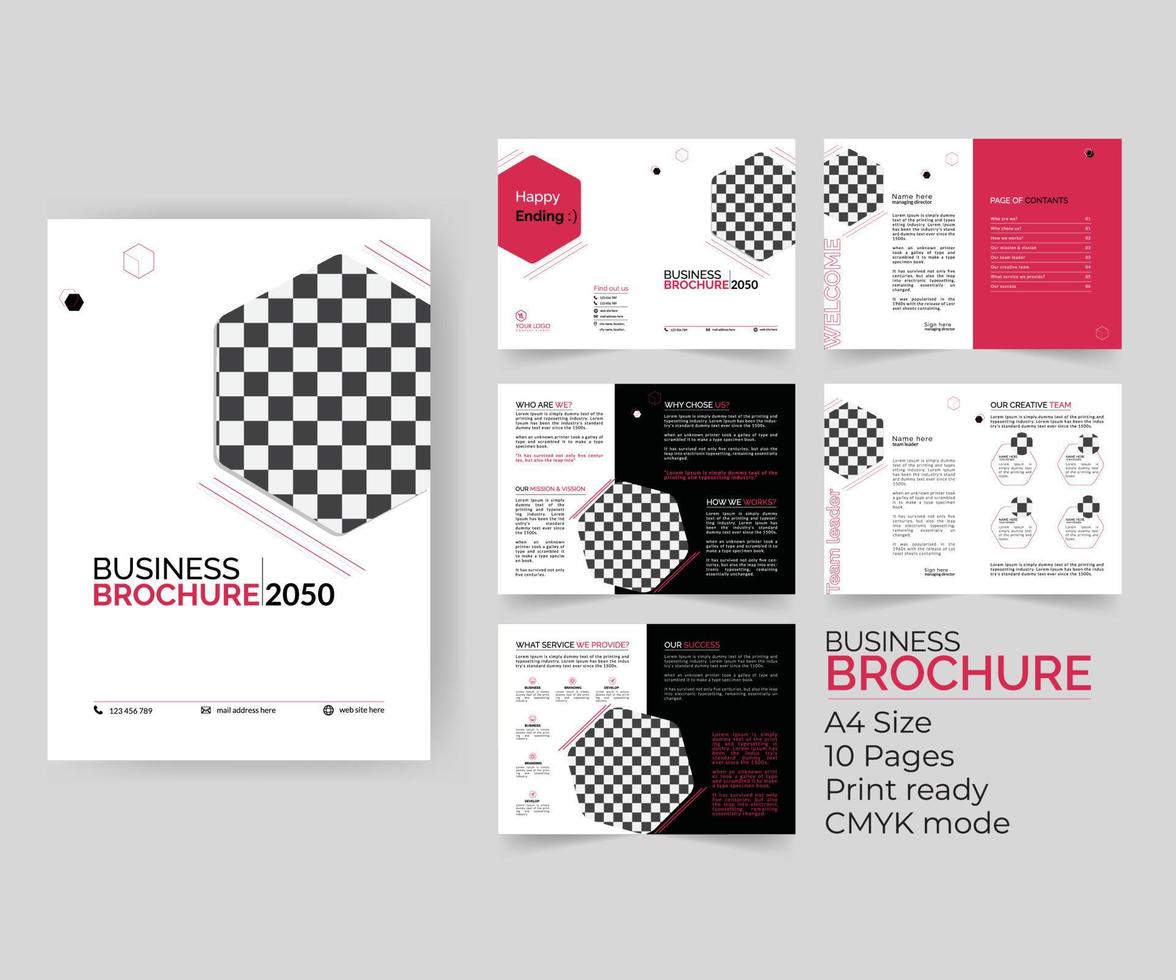 Modern business brochure template layout design, 10 page corporate brochure editable template layout, minimal business brochure template design. vector