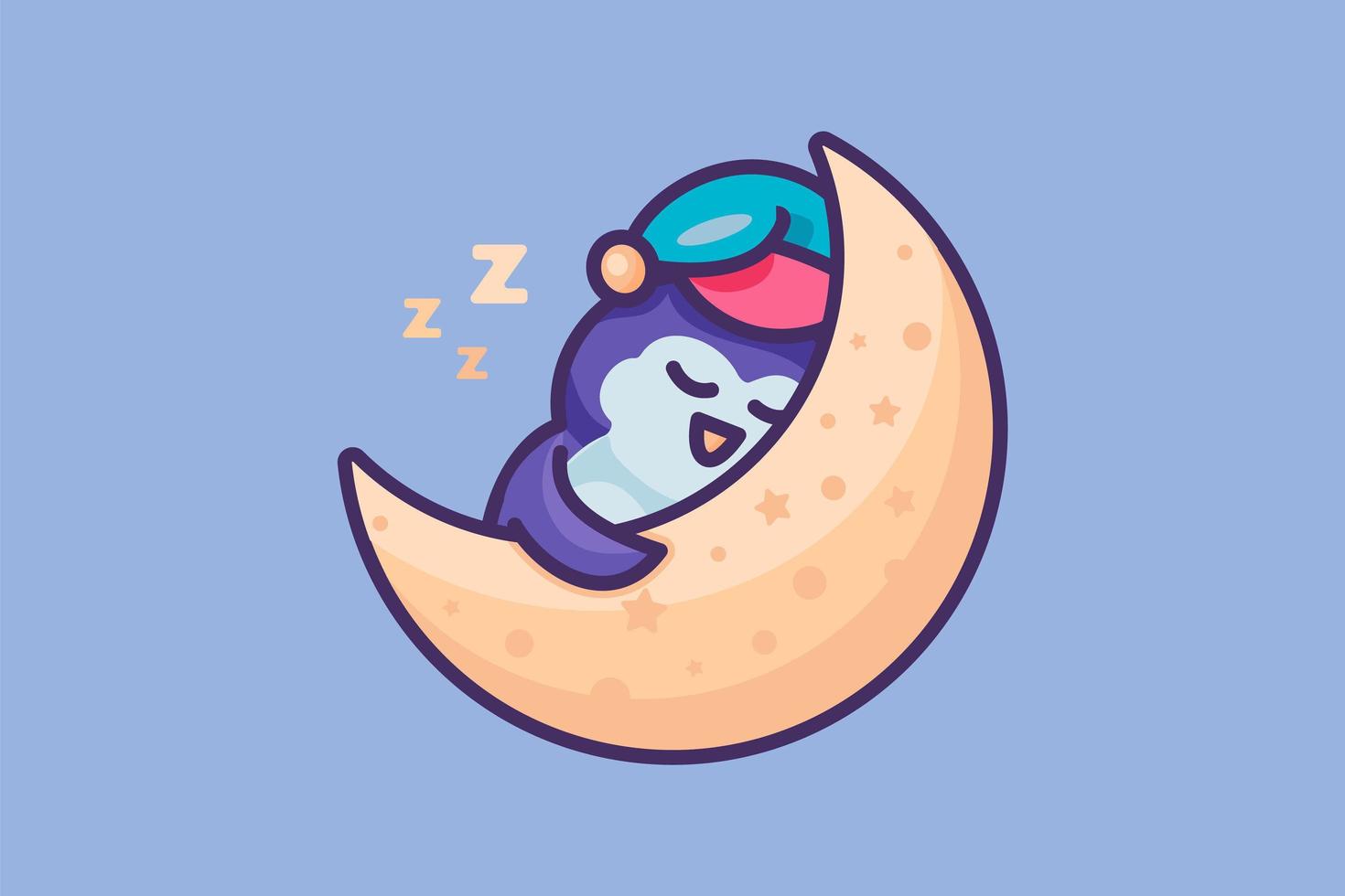 Penguin antarctic bird sleeping on moon vector art