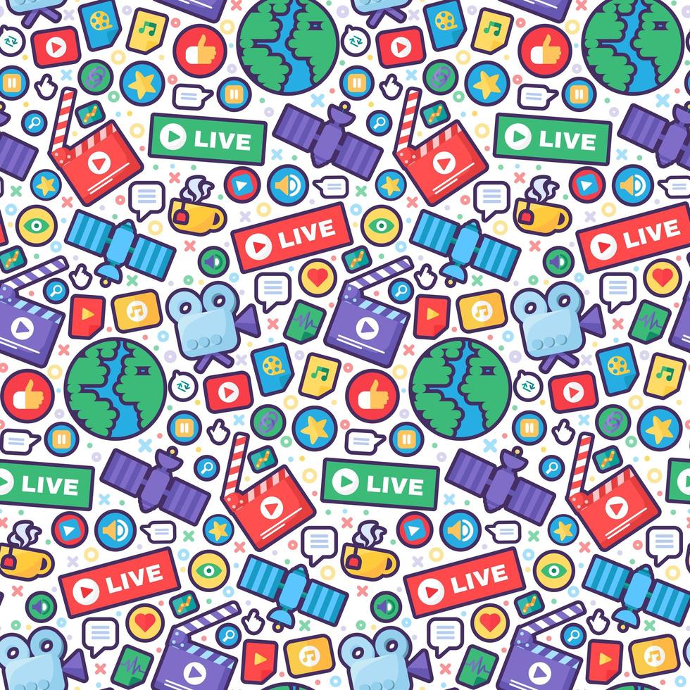 Live stream producing flat outline seamless pattern vector