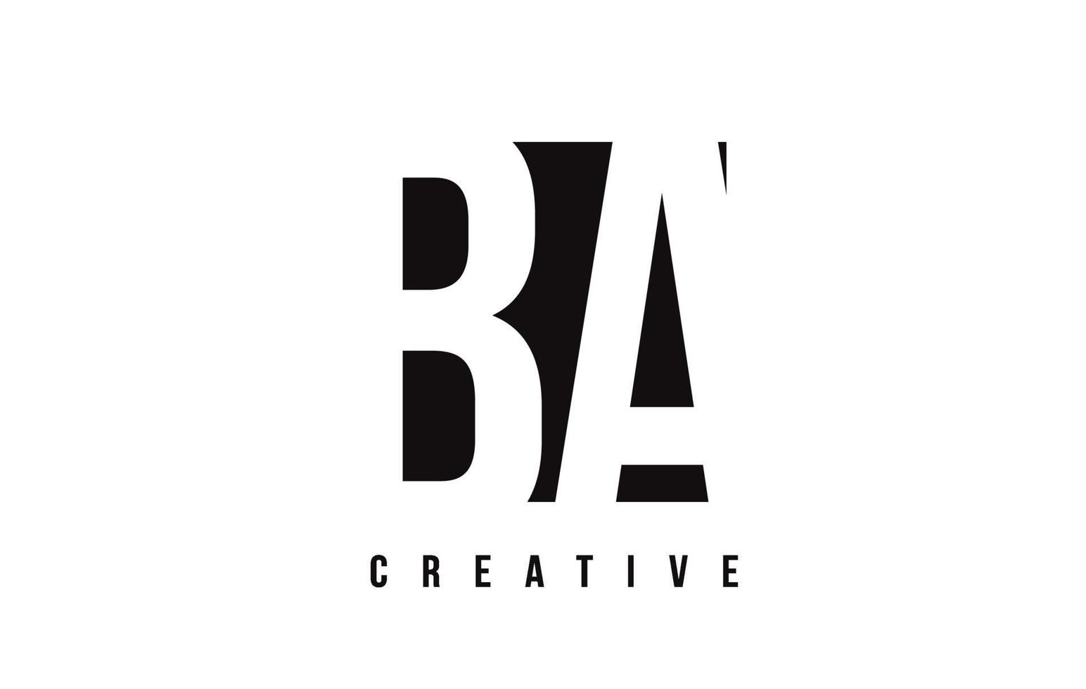 BA B A White Letter Logo Design with Black Square. vector