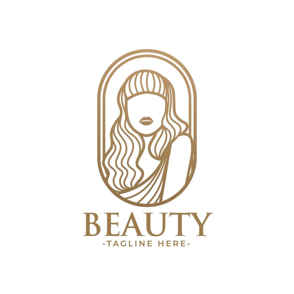 plantilla de logotipo femenino de mujer de belleza dorada vector