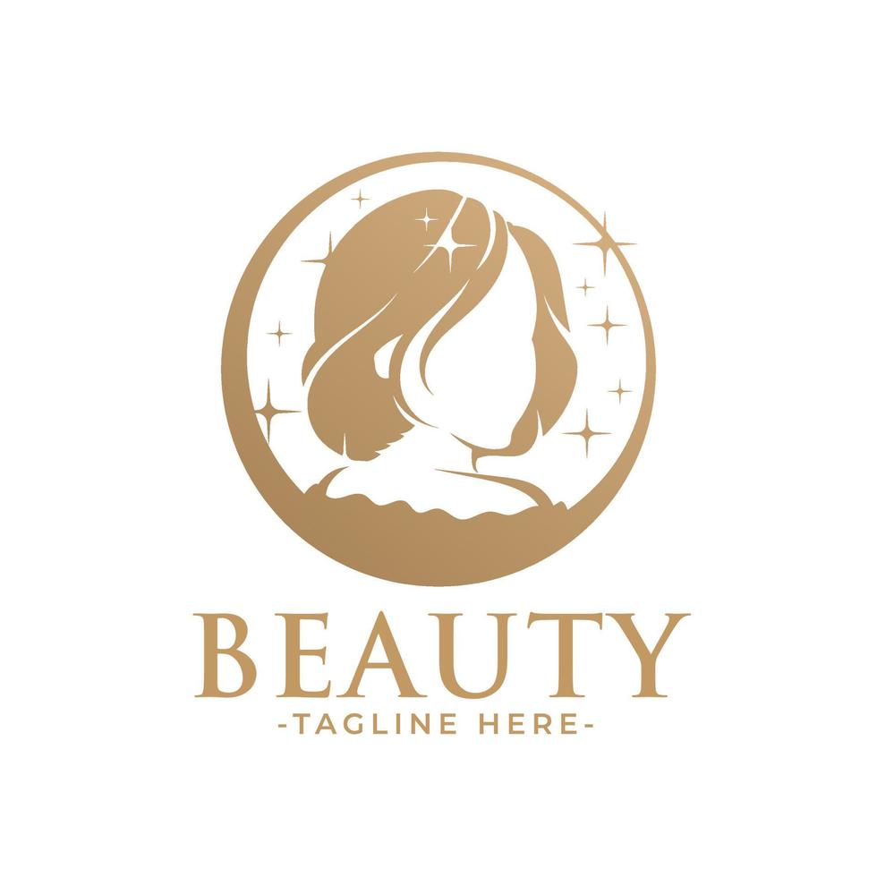 Golden beauty woman feminine logo template vector