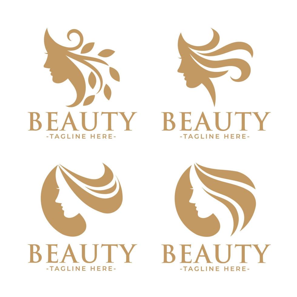 plantilla de logotipo femenino de mujer de belleza dorada vector