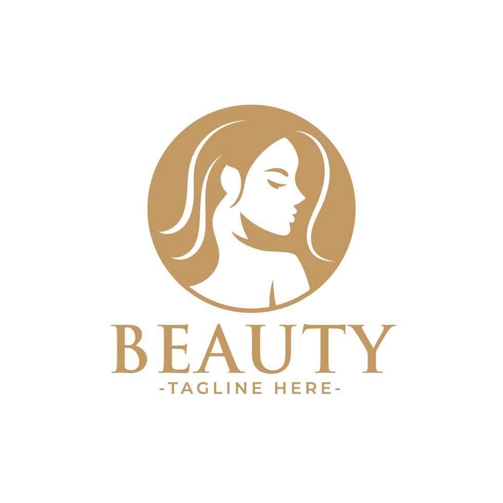 Golden beauty woman feminine logo template vector