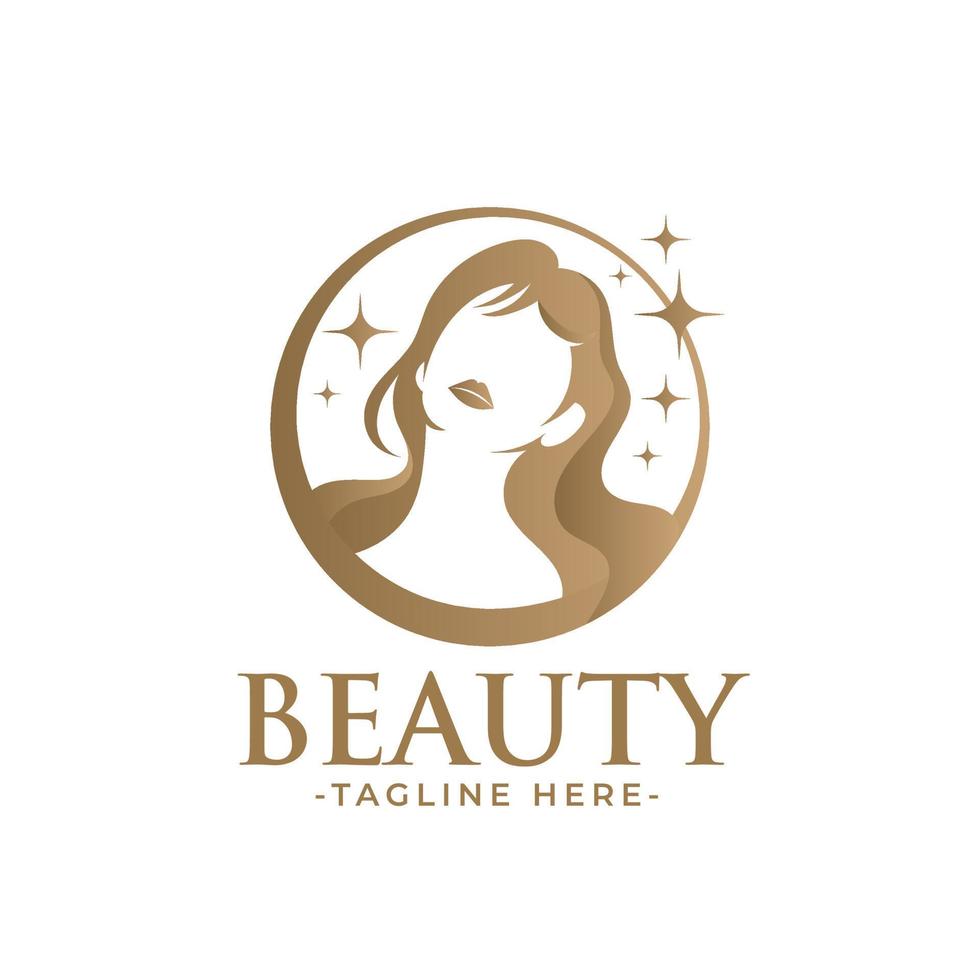 Golden beauty woman feminine logo template vector
