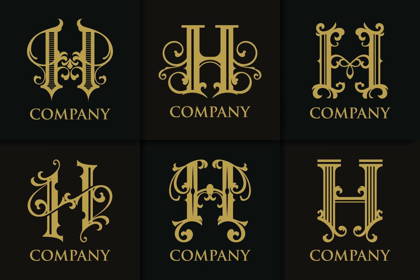 colección de plantillas de monograma de logotipo de letra h vintage vector