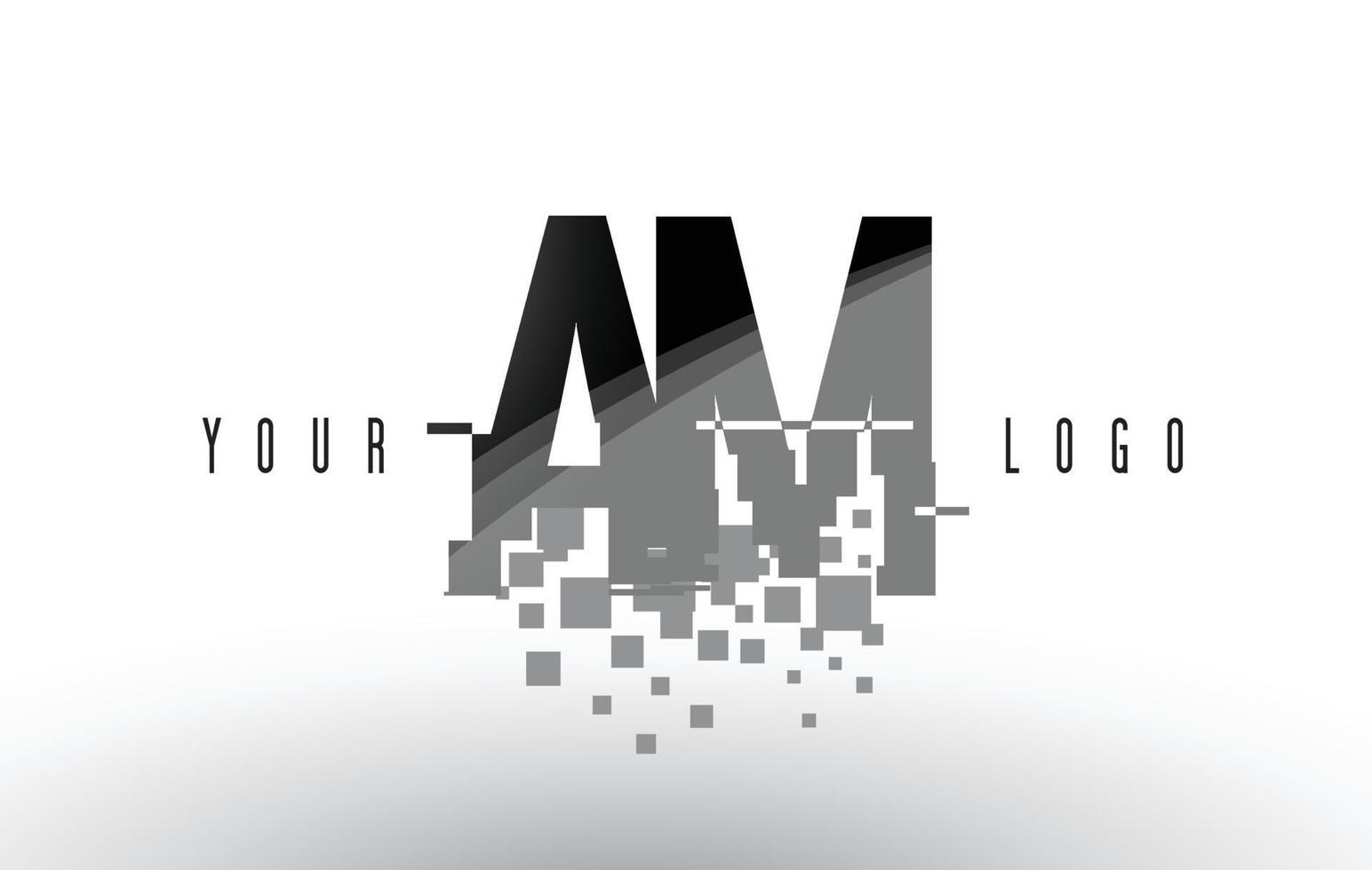 AM A M Pixel Letter Logo with Digital Shattered Black Squares vector