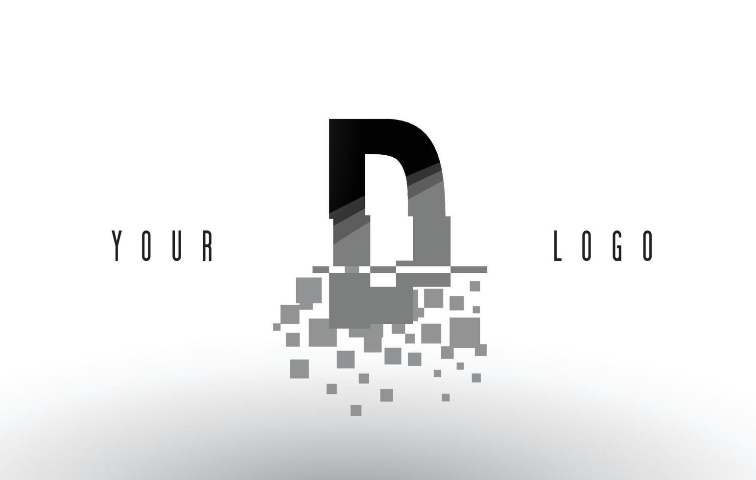 Logotipo de letra d píxeles con cuadrados negros rotos digitales vector