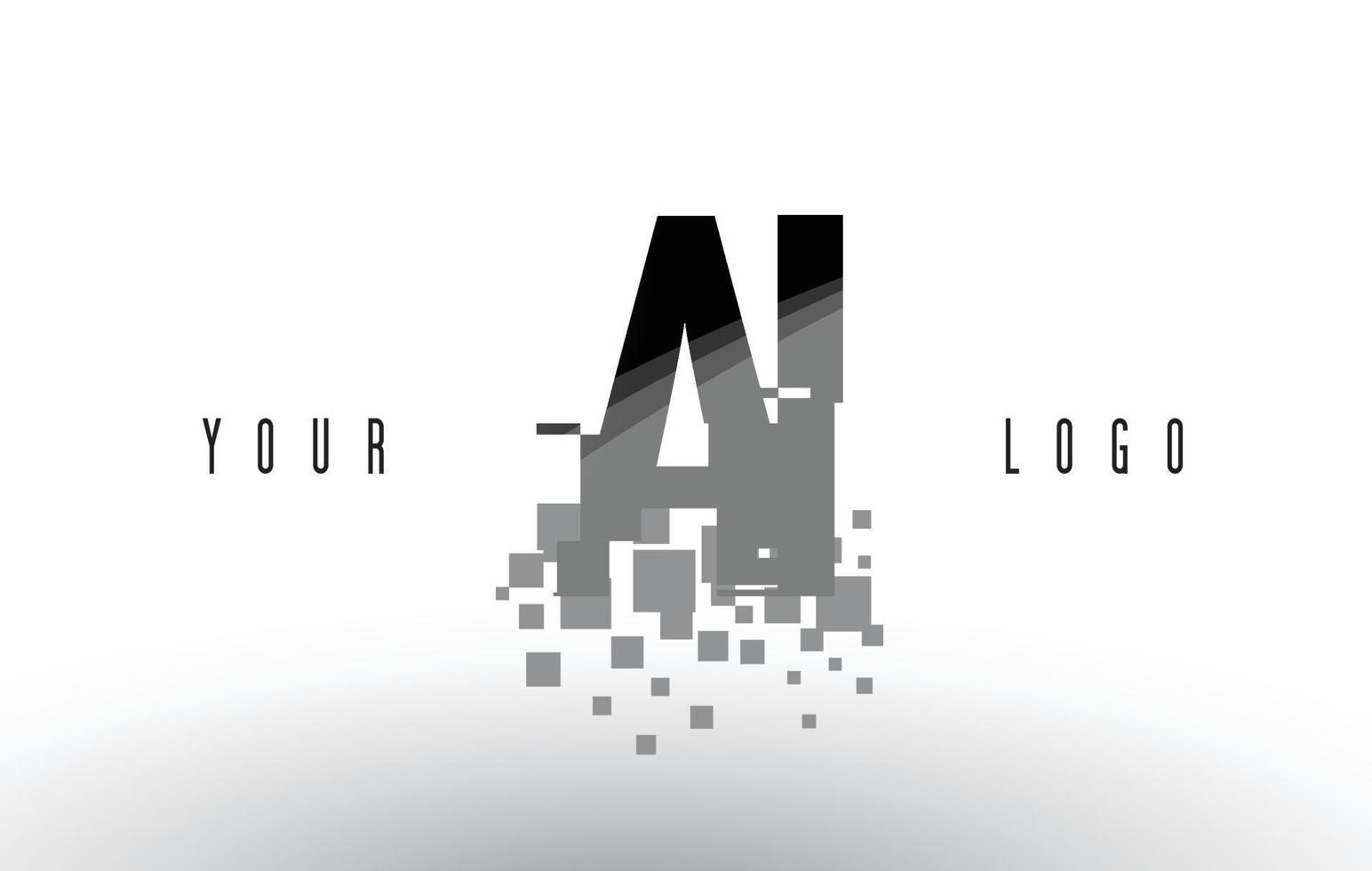 Logotipo de letra de píxel ai ai con cuadrados negros rotos digitales vector