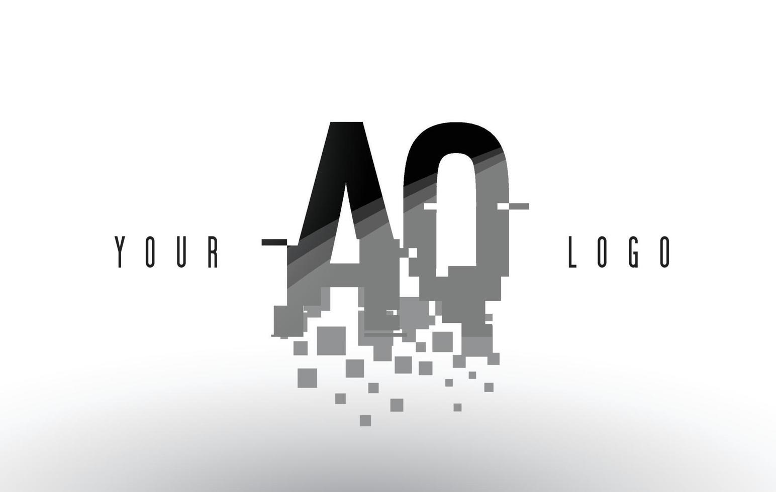 AQ A Q Pixel Letter Logo with Digital Shattered Black Squares vector