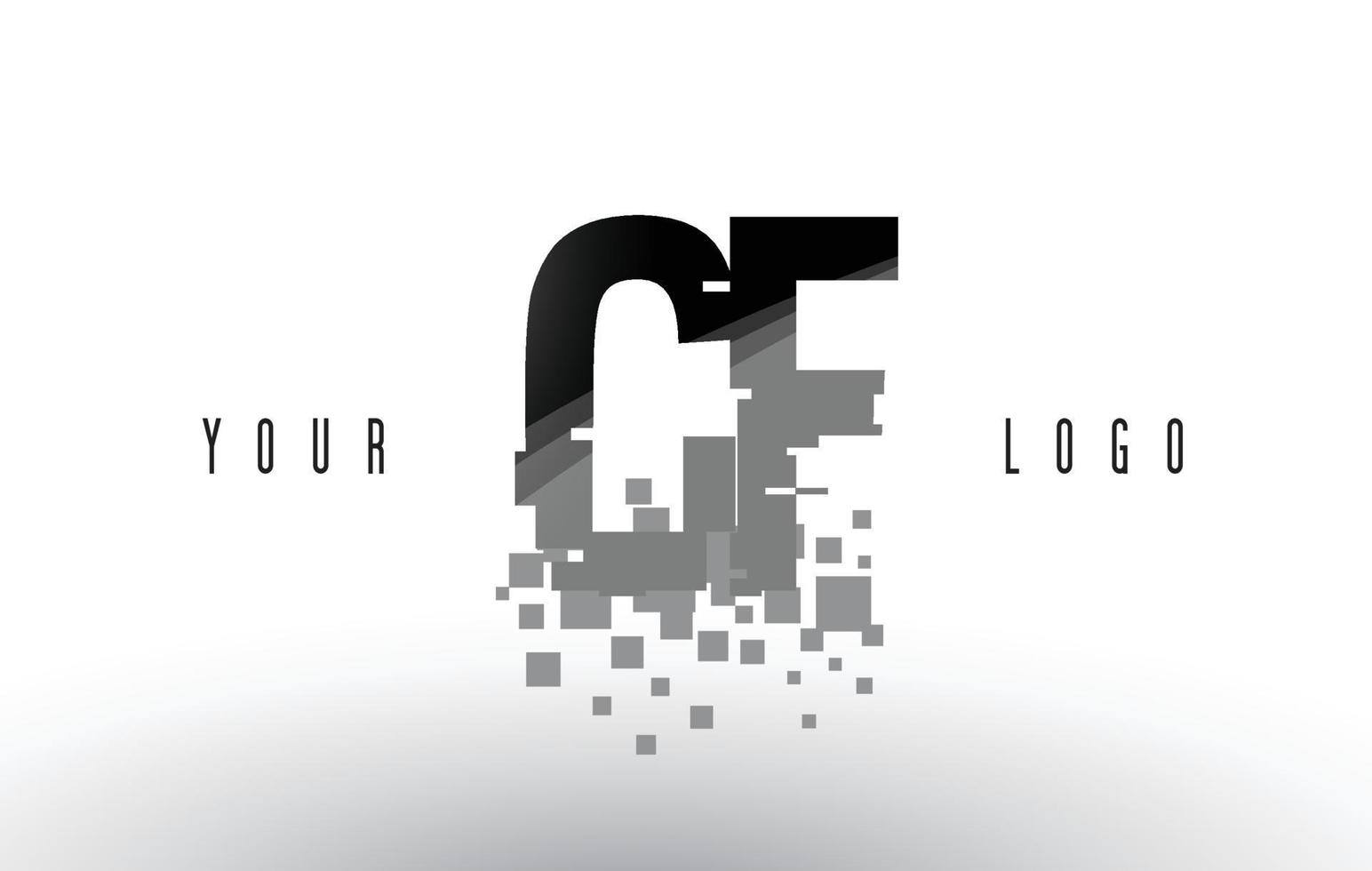 Logotipo de letra cf cf pixel con cuadrados negros rotos digitales vector