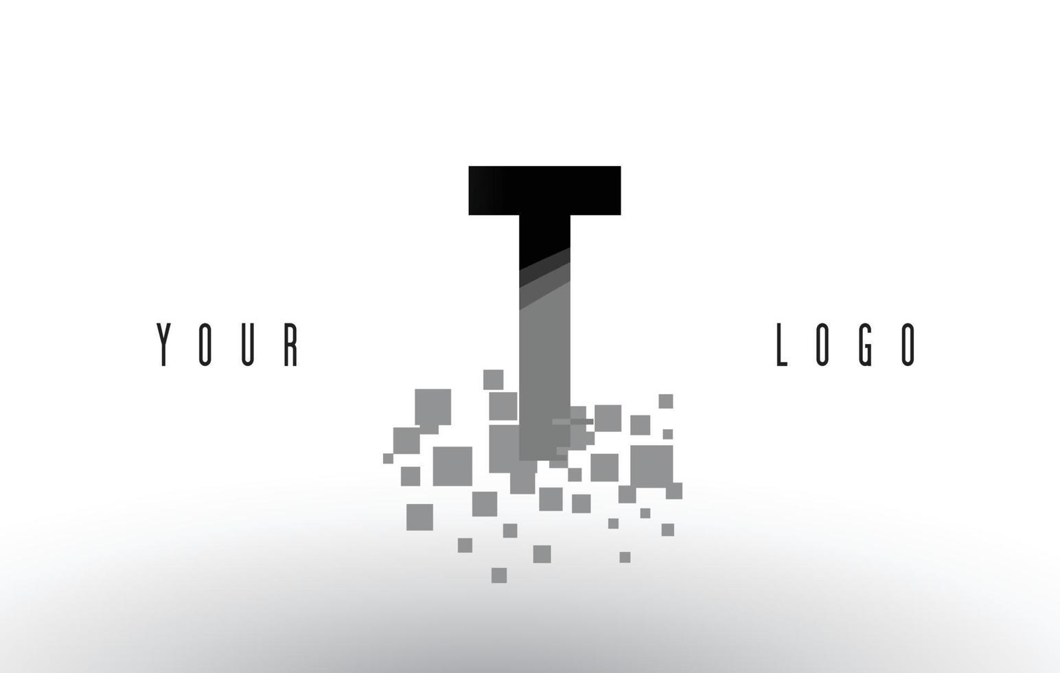 T Pixel Letter Logo with Digital Shattered Black Squares vector