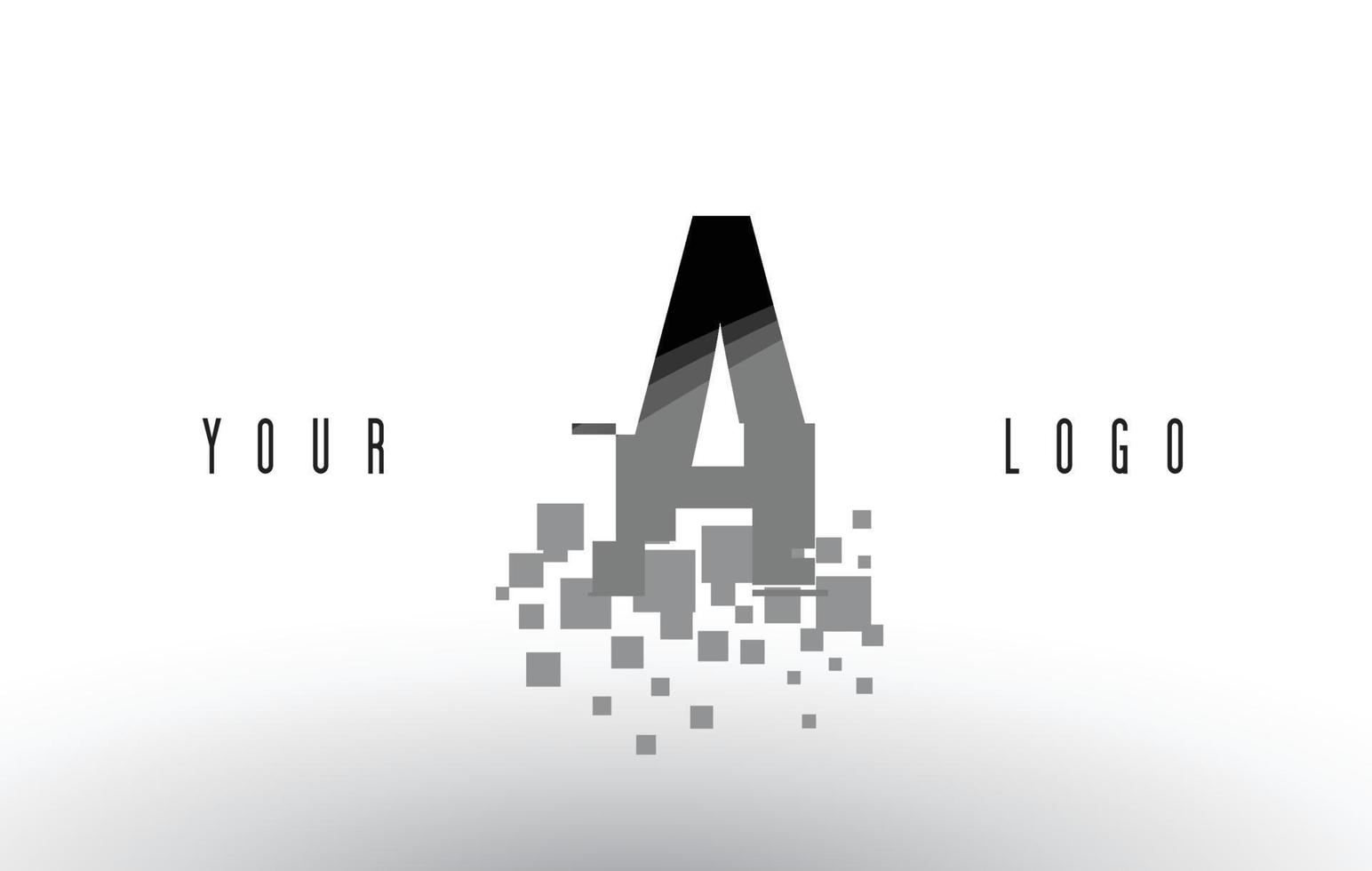 A Pixel Letter Logo with Digital Shattered Black Squares vector