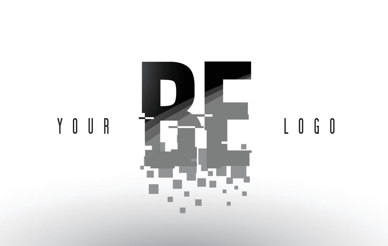 BE B E Pixel Letter Logo with Digital Shattered Black Squares vector